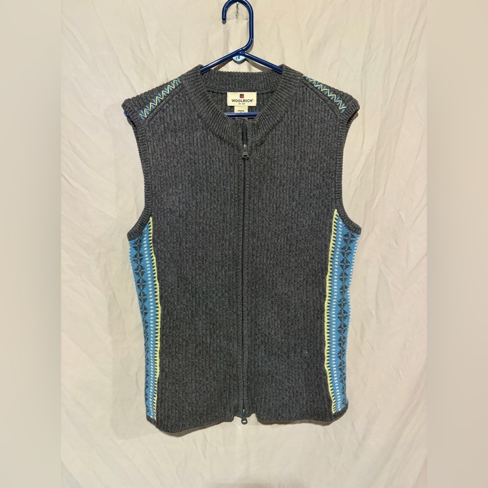 woolrich cinder gray multi front zip sweater vest